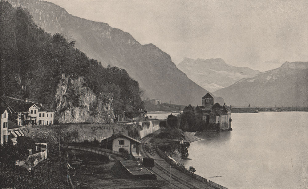 CHILLON. Chillon, showing the castle. Switzerland 1895 old antique print